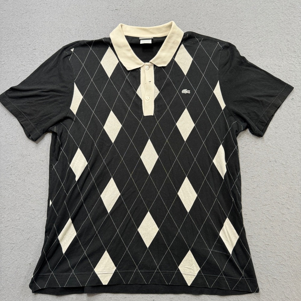 Lacoste Polo Shirt Mens 6 Black Argyle Diamond Short Sleeve Athletic Golf Tennis